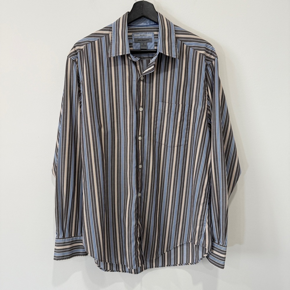 Johnston & Murphy Tailored Fit Multicolor Vertical Striped Button-Down Shirt M